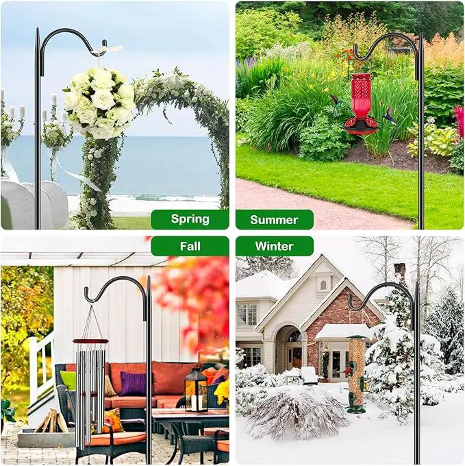 FEED GARDEN Adjustable Outdoor Shepherd Hook Bird Feeder Pole with 5 Prongs Base, 60 Inch Tall 5/8 Inch Thick, Heavy Duty Shepard Hook Stand for Hanging Bird Feeders, Plant Baskets, Black (1 Pack) by GreenHaven Gardens