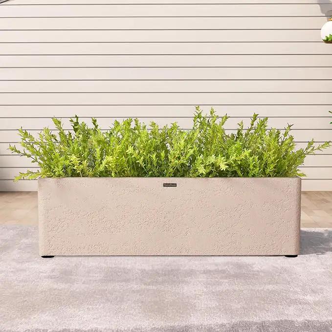31 Inch Rectangular Concrete Planter,Durable All-Weather Use with Drainage Holes,Large Rectangular Planter for Outdoor Indoor Plants by GreenHaven Gardens