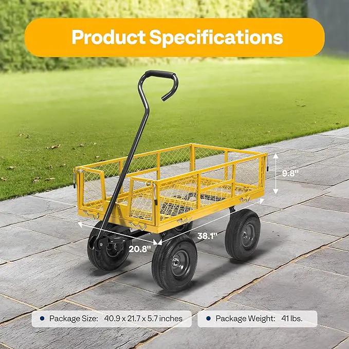 VIVOHOME Steel Garden Cart Heavy Duty 880 Lbs Capacity Folding Utility Wagon with Removable Sides and 10 inch Wheels (Yellow) by GreenHaven Gardens