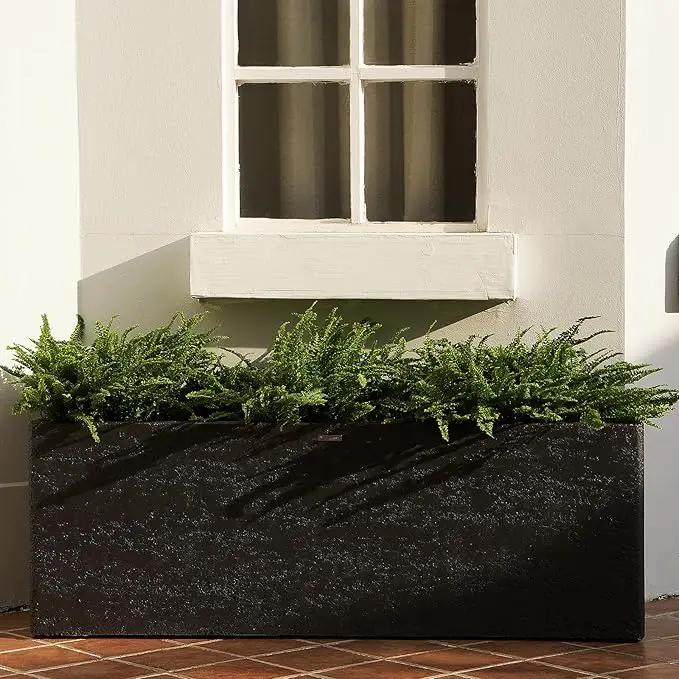 42 Inch Rectangular Concrete Planter（42Lx14Wx15H，58 Pounds）,Durable All-Weather Use with Drainage Holes,Large Rectangular Planter for Outdoor Indoor Plants by GreenHaven Gardens