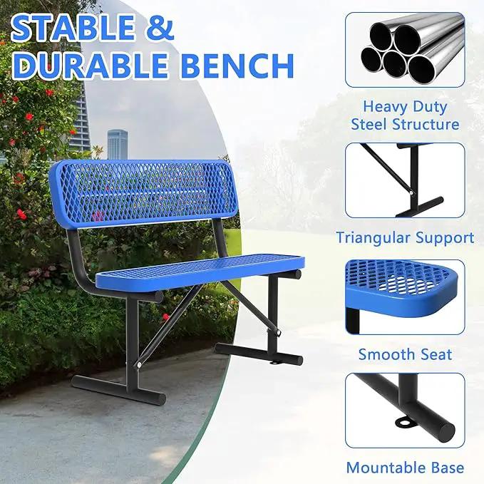 Heavy Duty Park Bench with Back Portable Frame, Outdoor Steel Bench with Backrest, Outdoor Park Bench Expanded Metal Mesh Bench for Lawn, Park, Deck, Garden, Patio, Porch, Black (Blue, 4FT) by GreenHaven Gardens