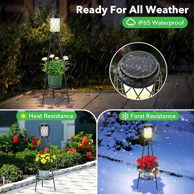 Solar Lights Outdoor with Plant Stands 2 Pack, Solar Floor Lamp Metal Tripod Patio Lights for Garden Yard Pathway Driveway Front/Back Porch Decoration by GreenHaven Gardens