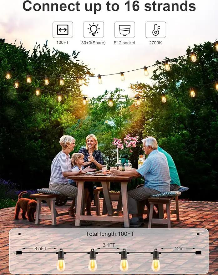 Svater Outdoor String Lights 100 FT, Patio Light for Outside with Shatterproof Bulbs, Waterproof LED Hanging Lights for Cafe Backyard Bistro Party, Warm White by GreenHaven Gardens