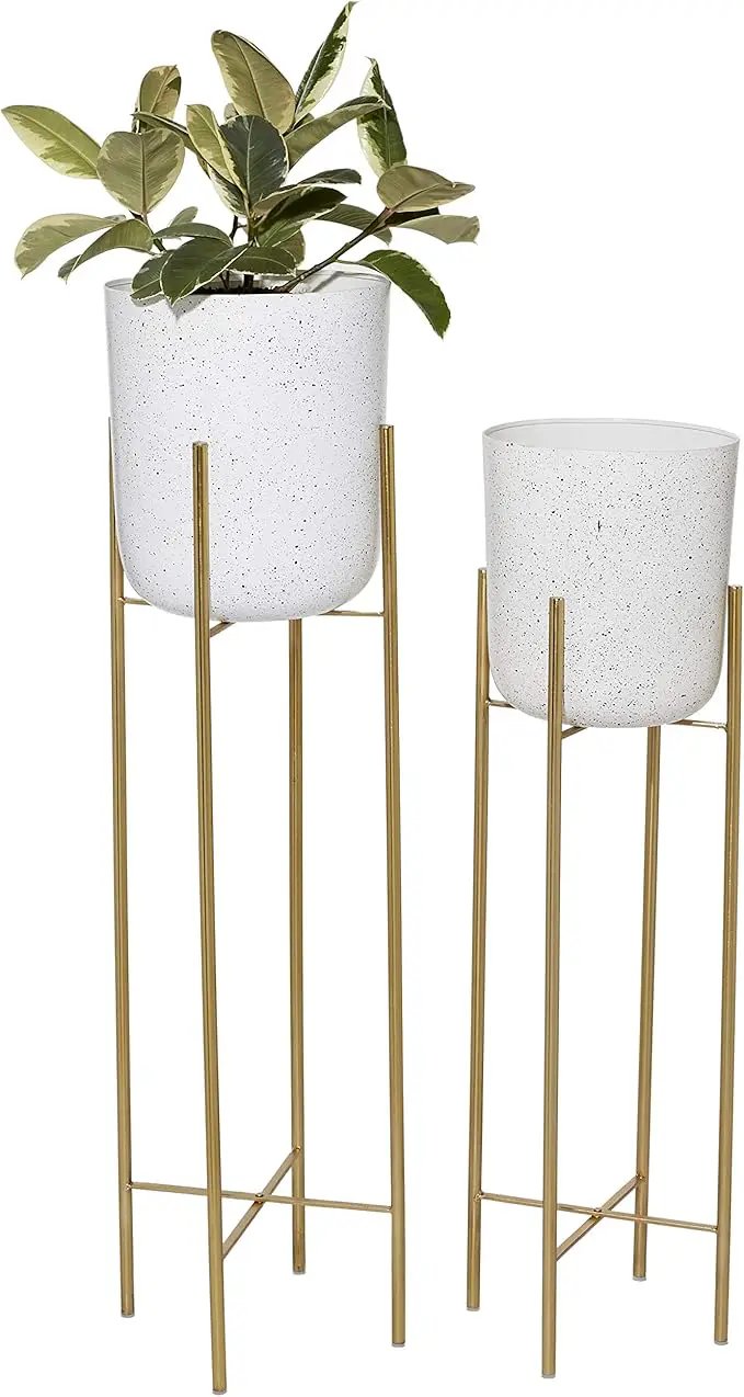 Deco 79 Metal Indoor Outdoor Planter Deep Recessed Dome Speckled Large Planter Pot with Removable Stand, Set of 2 Planters 39", 46"H, White by GreenHaven Gardens
