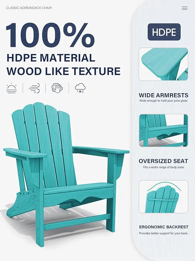 KINGYES HDPE Adirondack Chair, Classic for Patio Garden, Fire Pit, Backyard & Lawn Furniture, Easy Maintenance All Weather Adult Size Adirondack Chair, Crystal Blue by GreenHaven Gardens