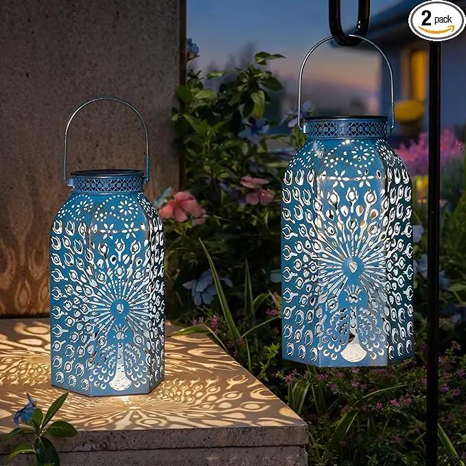 Outdoor Solar Lanterns Waterproof Peacock Garden Gifts Women Mom, Big Solar Lights, Garden Decor, Yard Art, Outside, Patio Ornaments, Birthday, Mothers' Day Birthday Gifts (2Pack, Blue Gold by GreenHaven Gardens