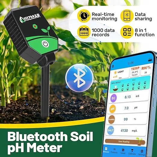 Soil pH Meter Soil Moisture Meter 8 in 1 Fertility Salt Moisture pH EC Light Humidity Temp Accurate Soil pH Test Kit for Garden and Hydroponics by GreenHaven Gardens