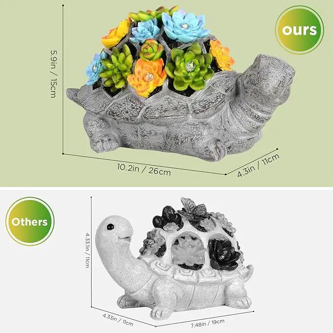 SIX FOXES Solar Garden Outdoor Statues Turtle with Succulent LED Lights - Large Size XXL(10.2×4.3×5.9 inches), Gifts for Mothers Day Mom Gifts for Women Grandma Wife by GreenHaven Gardens