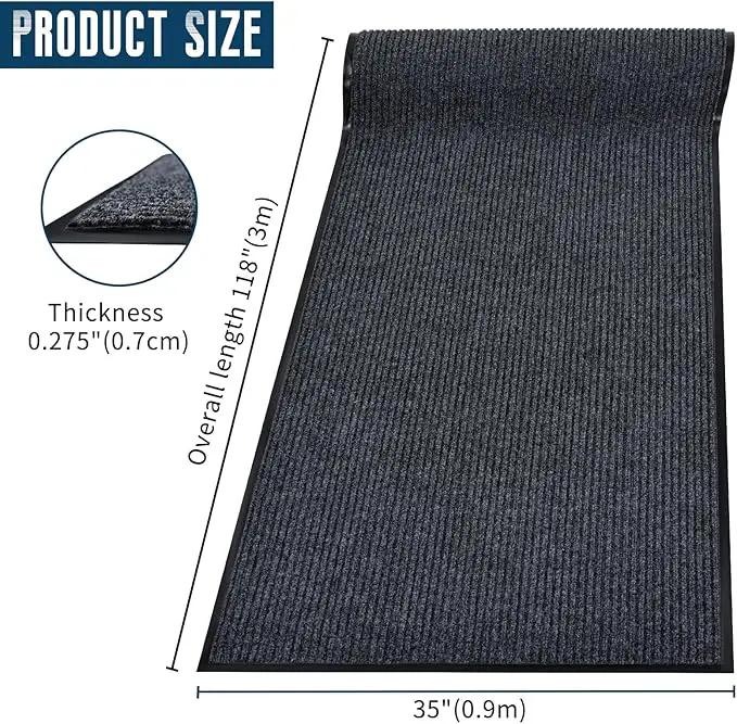 Rubber Door Mat About W3' ×L10' Heavy Duty Large Outdoor Indoor Mat Durable Entrance Doormat Waterproof Rubber Back Rugs for Home Entryway Patio Porch Office Business Areas (Grey) by GreenHaven Gardens