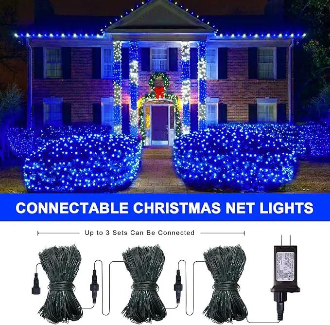JMEXSUSS 360 LED Blue Net Lights Outdoor, Connectable 12ft x 5ft Christmas Net Lights Plug in with Remote, 8 Modes Waterproof Christmas Mesh String Lights for Bushes Christmas Decorations by GreenHaven Gardens
