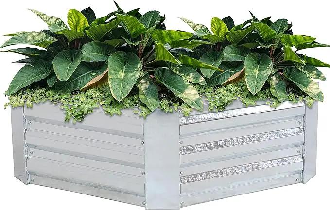 Sunnydaze 11.75" H Raised Metal Garden Bed - Galvanized Raised Garden Bed Outdoor for Vegetables and Flowers - Silver - Hexagon by GreenHaven Gardens