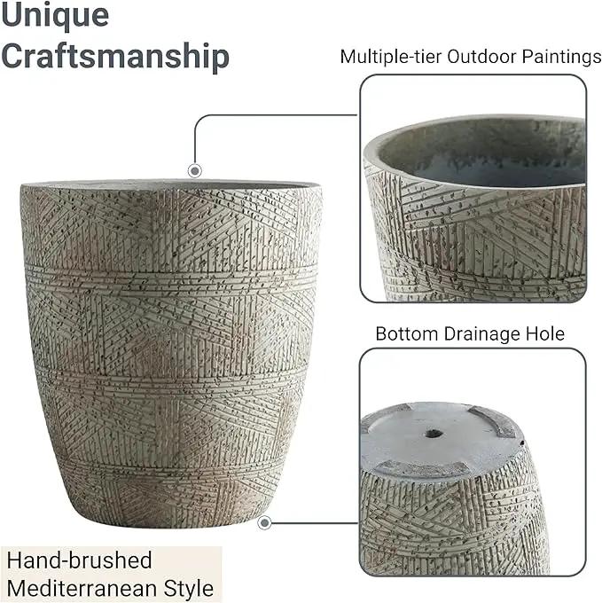 17.7"+13.8"+9.8" Dia Round Concrete Planter Set of 3, Large Indoor Outdoor Planter, Flower Pots with Drainage Holes and Sealing Plug for Garden, Patio, Home, Office Weathered Concrete Gray by GreenHaven Gardens