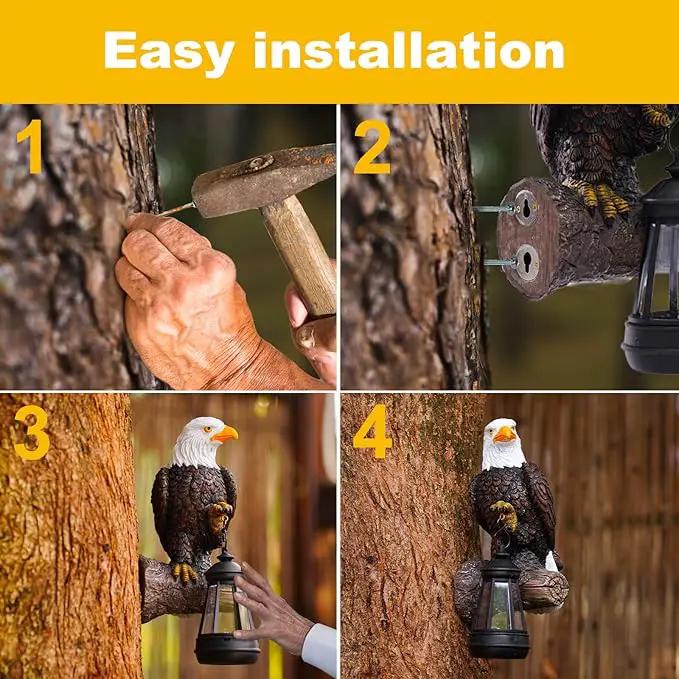 Eagle Tree Hugger with Solar Lantern - 8 Inch Resin Eagle Statue for Outdoor Garden Decor - Ideal Eagle Housewarming & Birthday Gifts for Grandma Mom Women by GreenHaven Gardens