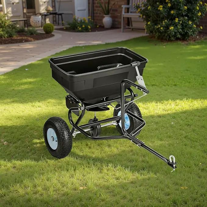 VEVOR Tow Behind Broadcast Spreader, 130LBS Capacity, Tow-Behind Lawn Spreader with 13 in Tires, 30 Adjustable Setting & 9.8 ft Spreading Width, Lawn Spreaders for Seed, Fertilizer, Salt, Ice Melt by GreenHaven Gardens