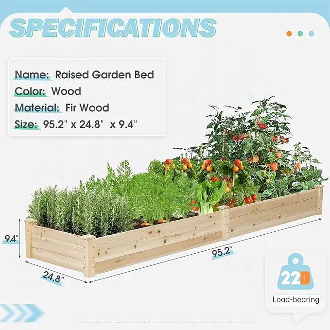 8 Feet Outdoor Wooden Raised Garden Bed, Elevated Planting Planter Box Kit for Vegetables Fruits Grow Yard Gardening, Natural by GreenHaven Gardens