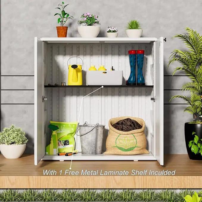 HOMSPARK Indoor/Outdoor Storage Cabinet with Doors and Shelf, 34”x16”x36” HDPE Plastic Storage Box for Patio, Bedroom, Bathroom, Living Room, Balcony, Multi-Purpose for Daily Tools, White by GreenHaven Gardens