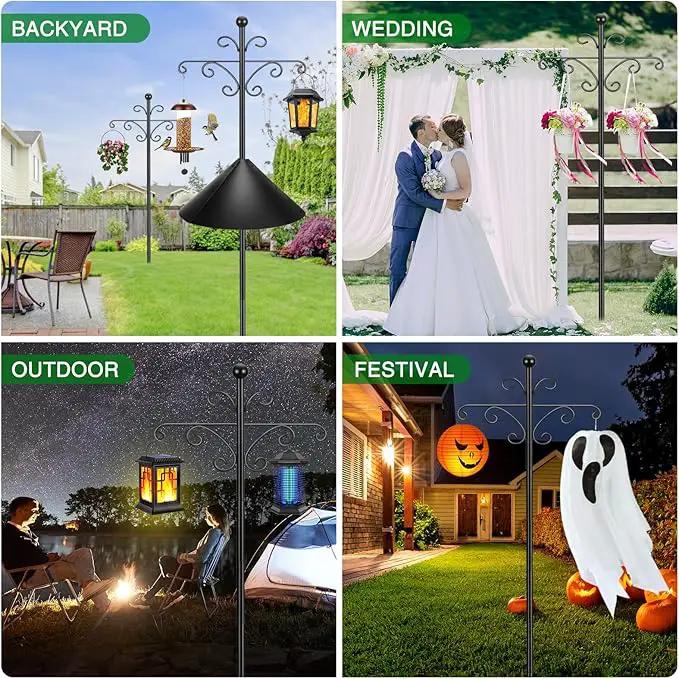 Bird Feeder Pole for Outdoors Heavy Duty Squirrel Proof, 2 Pack 108 Inch Adjustable Tall Shepherds Hooks for Outdoor with 5 Prongs Base, Double Shepherd Hooks (2 Pack Black, 108 Inch) by GreenHaven Gardens