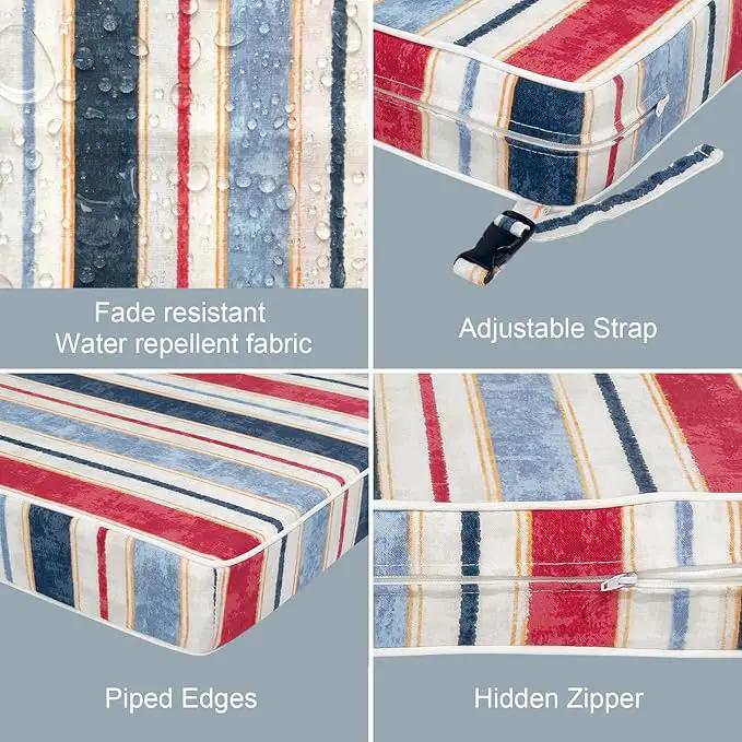 LVTXIII Patio Chair Cushions 19"x19"x3", Water-Repellent Outdoor Seat Cushions for Patio Furniture, Square Chair Pads with Ties for Home Garden Decoration, Set of 2, Stripe Red Blue by GreenHaven Gardens
