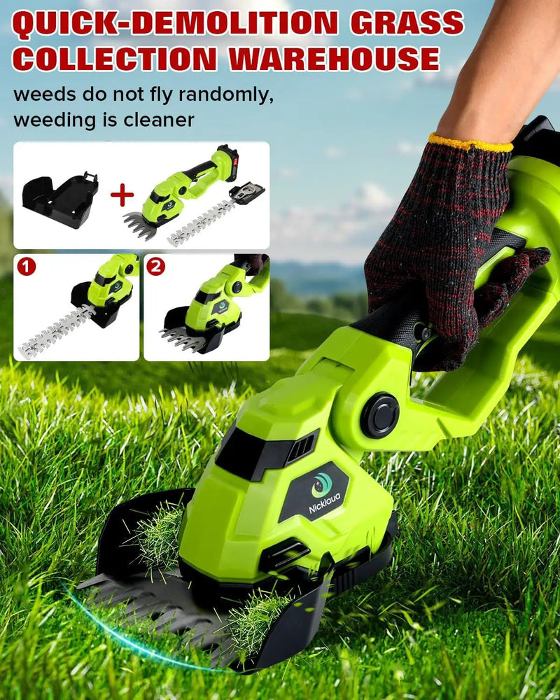 Cordless Hedge Trimmer，2-in-1 Hedge Trimmer，Cordless Grass Shear & Shrubbery Trimmer with Dual-Action Blade Cutting Capacity,Hedge Shear with 2 PCS Rechargeable Battery and Charger for Garden,Lawn by GreenHaven Gardens