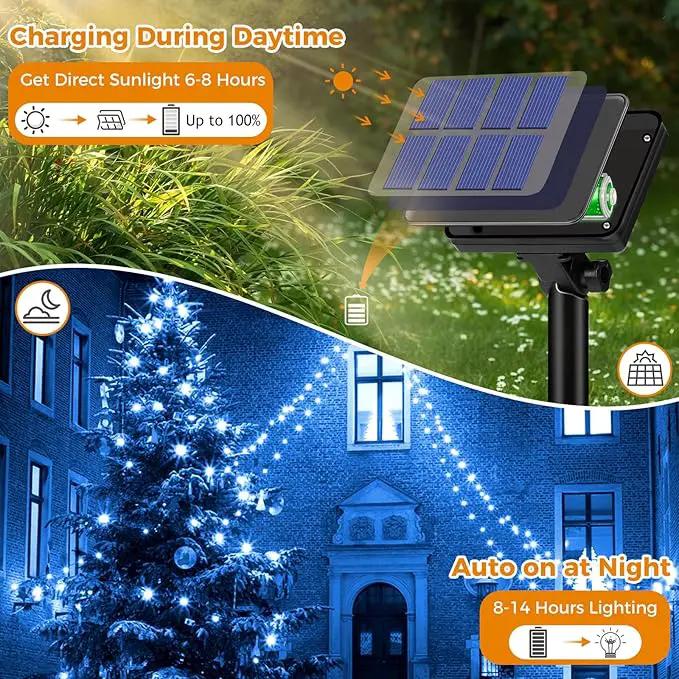 4 Pack Solar String Lights for Outside - 320LED 132FT Solar Fairy Lights Outdoor Waterproof 8 Modes, Copper Wire Solar Powered Twinkle Lights for Tree Garden Christmas Wedding Party Decor, Blue by GreenHaven Gardens