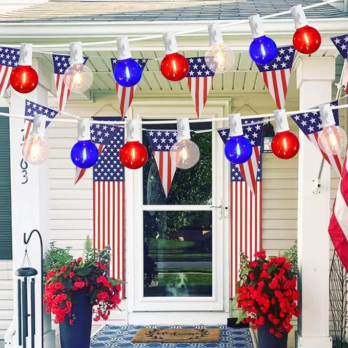 50Ft LED G40 Red White and Blue Lights Outdoor 4th of July Lights with 50+3 Shatterproof Bulbs for Patriotic Decor in Yard Garden Patio - Light up Memorial Day 4th of July Decorations Outdoor, 0.6W by GreenHaven Gardens