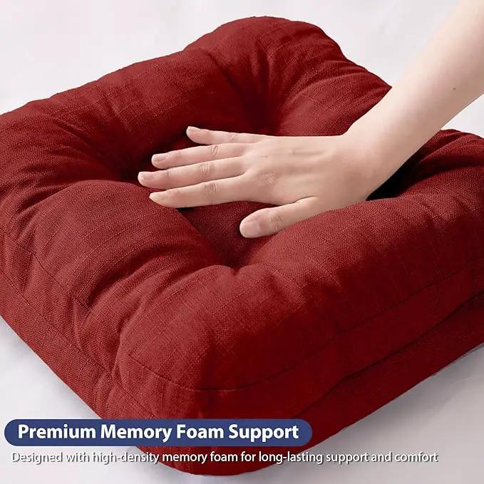 Chair Cushions for Dining Chairs, Dining Chair Cushions, Tufted Indoor Chair Pads with Ties & Non Slip Backing, Seat Cushions for Kitchen Chairs 16.5” x 16.5” x 3.5”, Set of 4, Red by GreenHaven Gardens