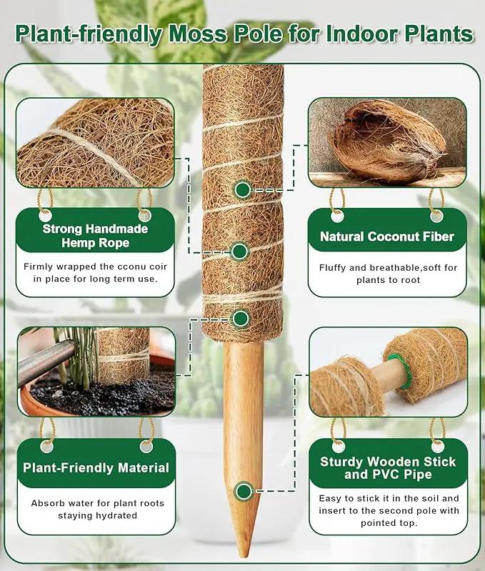 EAONE Moss Pole 126 Inch, 6 Pack 21" Monstera Plant Support for Climbing Potted Live Plants Indoor, Stackable Coco Coir Moss Sticks Monstera Stakes for Pothos Philodendron, with Garden Labels & Ties by GreenHaven Gardens