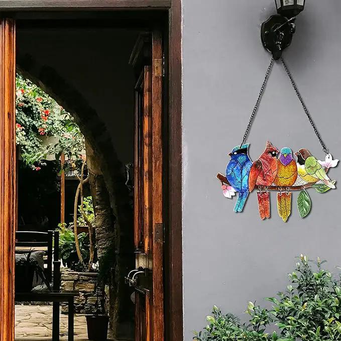 2 Pack Stained Glass Window Hanging - Hummingbird Decorations Suncatcher Hand-Painted Double Sided Birds on A Branch Sun Catcher for Window Home Decor Gifts for Mom,Bird Lovers by GreenHaven Gardens