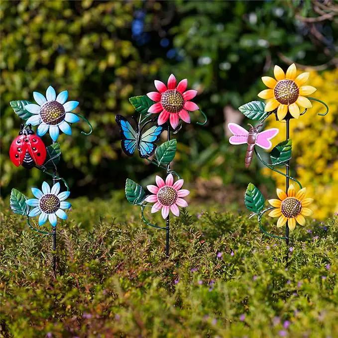 3 Pack Solar Garden Light, Sunflower & Insect Metal Solar Stake Lights, Outdoor Statues Figurine Lights for Spring Garden Lawn Patio Yard Decor by GreenHaven Gardens