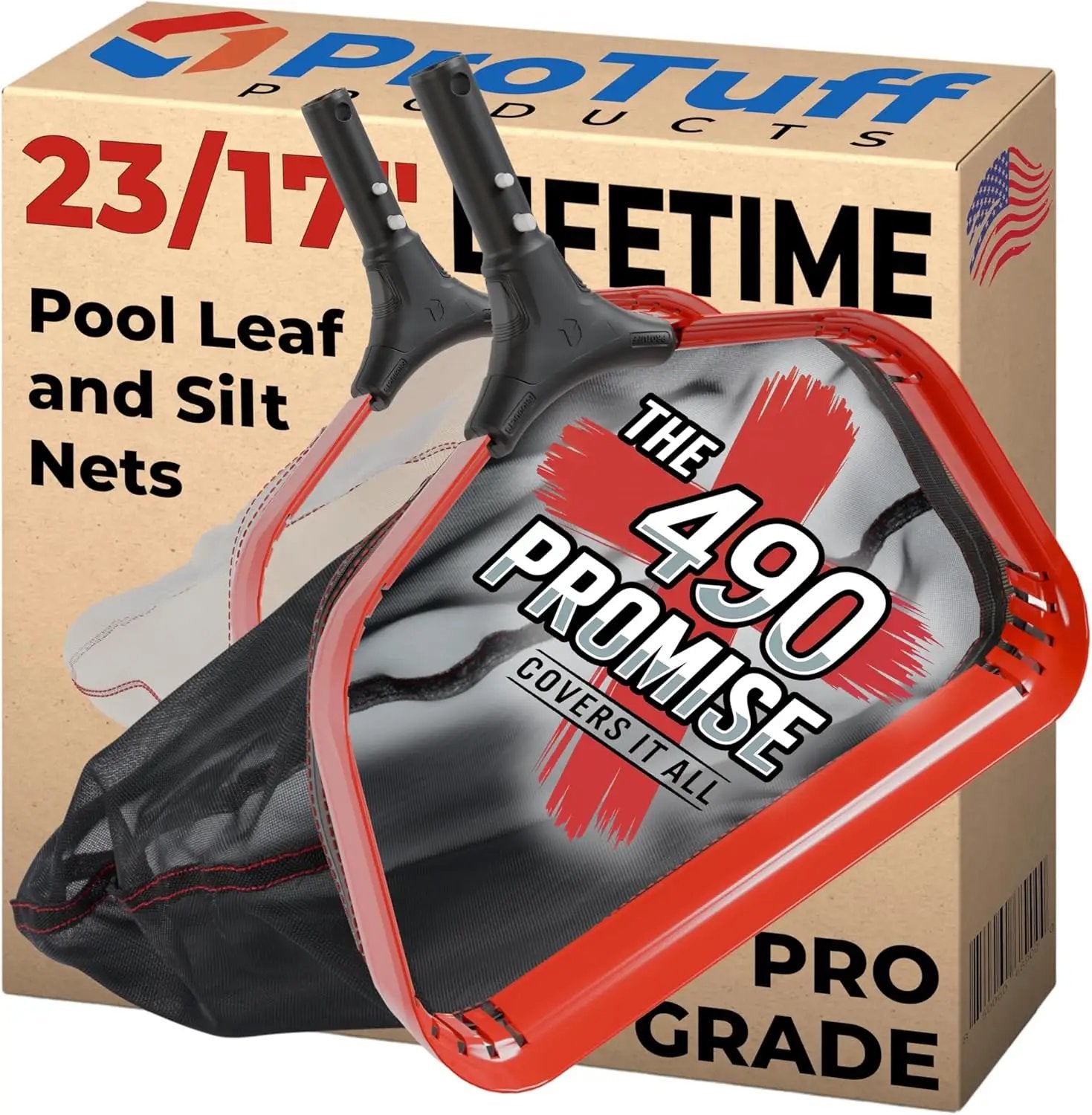 ProTuff Silt & Leaf Rake Bundle - Unlimited Free Replacements - 2-Items: 23 Inch Medium & 17 inch Fine Mesh Pool Cleaner for Sand, Silt, Pollen, Leaves & Twigs - Nearly 24 & 18 inch by GreenHaven Gardens