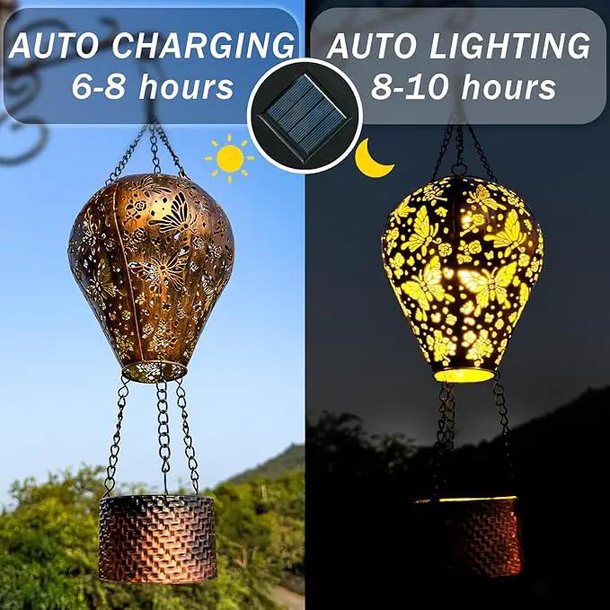 Butterfly Decor Hot Air Balloon Solar Lantern – Outdoor Decorative Hanging Light for Garden Yard Patio Porch Lawn and Pathway – Unique Housewarming, Birthday Gift for Women Mom Grandma by GreenHaven Gardens