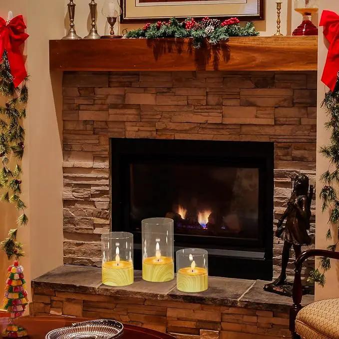 Battery Operated Candles with 6H Timer, 3 Pack Glass LED Flikcering Flameless Candles, Clear Pillar Candles with 3D Flame for Spring Wedding Home Bedroom Decor(Set of 3) by GreenHaven Gardens