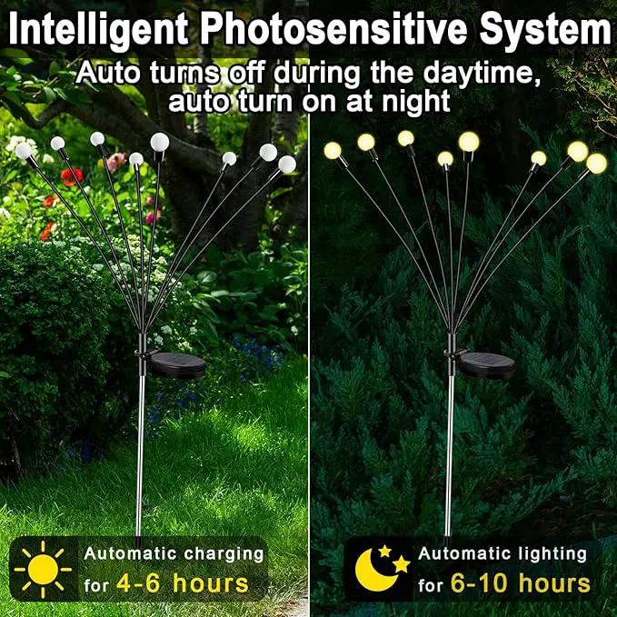 4Pack 32LED Spring Solar Swaying Lights Outdoor Solar Powered Firefly Lights Garden Decor Waterproof Pathway Light Sway by Wind Landscape Lights Warm Yellow for Pathway Lawn Patio Courtyard Decor by GreenHaven Gardens