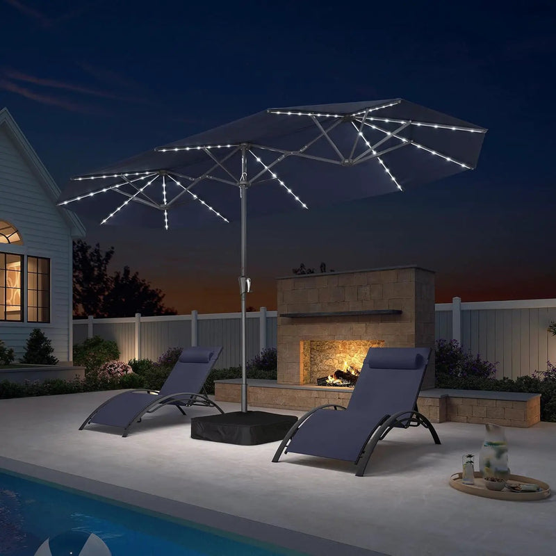 PURPLE LEAF 13ft Double-Side Patio Umbrella with Solar Lights Outdoor Market Umbrella with Base and Crank Handle Table Umbrella for Backyard Pool Garden Deck, Navy blue by GreenHaven Gardens