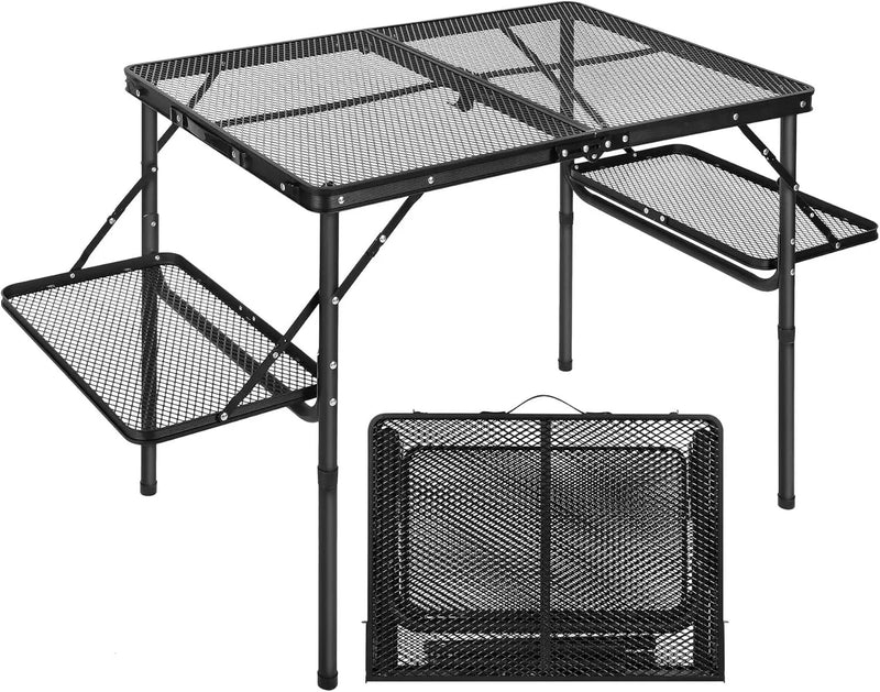 RedSwing Folding Grill Table with Extension Space, Adjustable Height Portable Large Stand Camp Table for Outdoor Indoor Camping Picnic BBQ, Black with Side Panels by GreenHaven Gardens