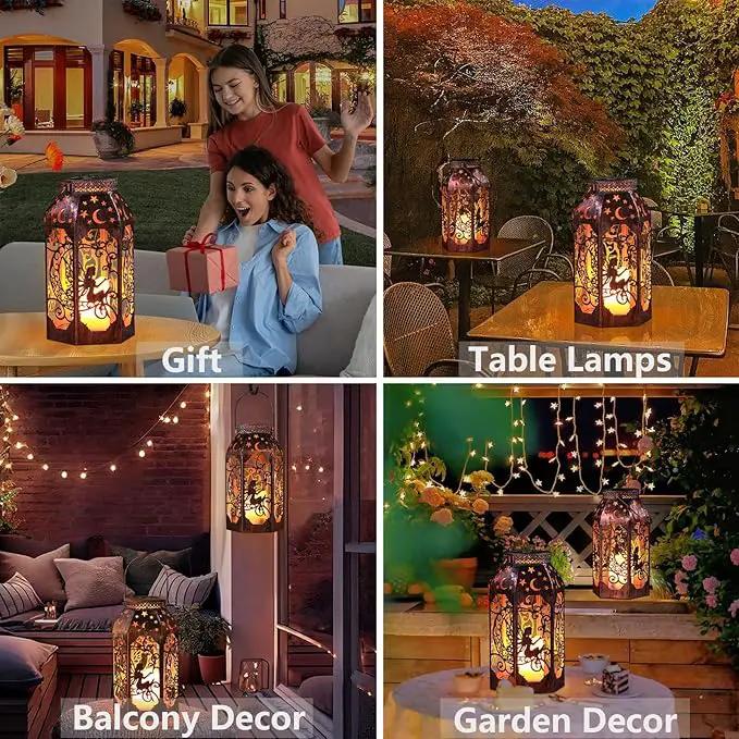 Solar Lanterns Outdoor Hanging Metal Bronze Moon Fairy Lantern, 1 Pack Waterproof Flickering Flameless Candle Mission Lights for Table,Pathway,Garden Gifts for Women, Mothers' Day Gift by GreenHaven Gardens