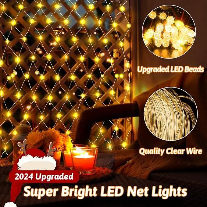 JXLEDAYY 2 Pack Total 400 LED Christmas Net Lights Outdoor Mesh Lights Fairy String Lights Plug in with Timer 8 Modes Waterproof for Outside Bush Window Wall Patio Fence Tree Decorations-Warm White by GreenHaven Gardens