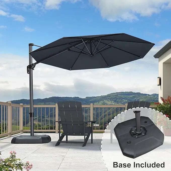 PURPLE LEAF 10 Feet Patio Umbrella with Base Outdoor Cantilever Round Umbrella Aluminum Offset Umbrella with 360-degree Rotation for Garden Deck Pool Patio, Grey by GreenHaven Gardens