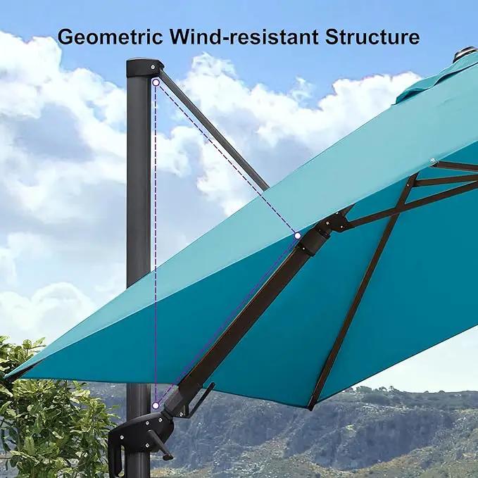 PURPLE LEAF 8.2' X 11.5' Tilting Patio Umbrella with Base Outdoor Cantilever Swivel Rectangle Umbrella Aluminum Offset Umbrella with 360-degree Rotation for Garden Deck Pool Patio Turquoise Blue by GreenHaven Gardens