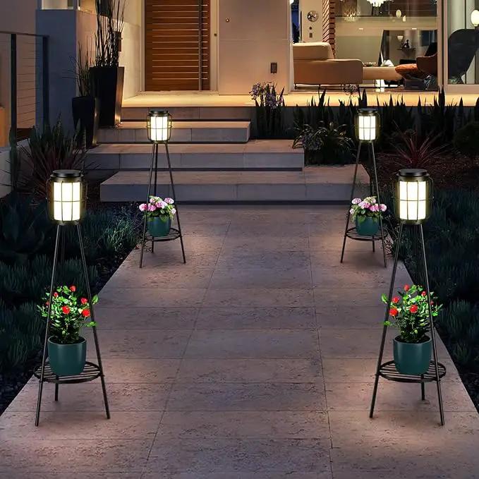 2 Pack Solar Lights Outdoor with Plant Stands, Solar Floor Lamp, Solar Powered Street Lights Metal Tripod Deck Lights, Patio Decor for Garden Yard Pathway Driveway Porch by GreenHaven Gardens
