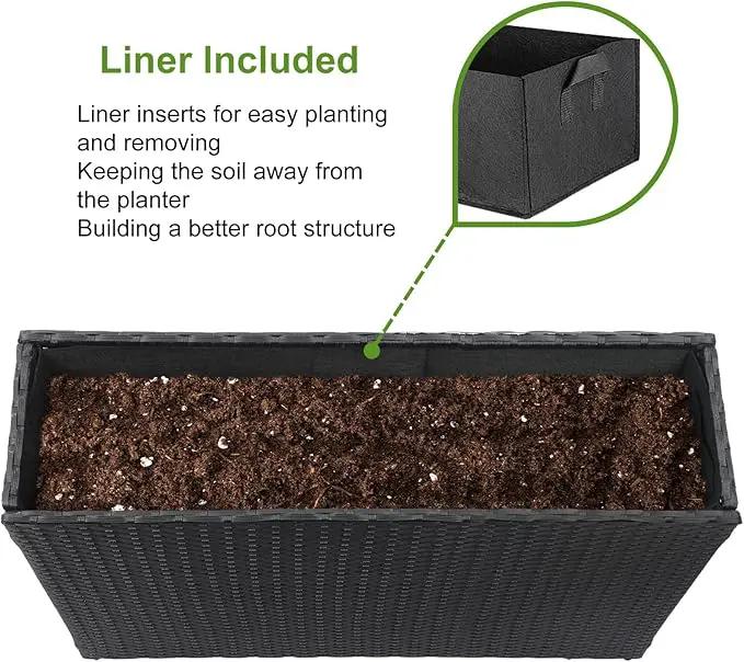 LEWIS&WAYNE Large Rectangular Block Planter Box Handmade Wicker Tall Planters for Outdoor Plants with Removable Liners Modern Planter for Indoor Outdoor Patio Deck - Black, 38''x11''x30'' by GreenHaven Gardens