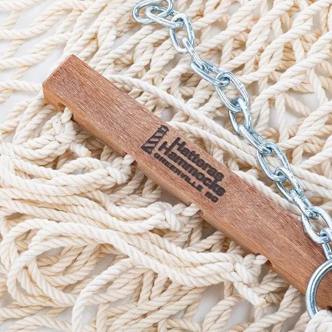 Hatteras Hammocks Deluxe Oatmeal Duracord Rope Hammock with Free Extension Chains & Tree Hooks, Handcrafted in The USA, 450 LB Weight Capacity, 13 ft. x 60 in by GreenHaven Gardens