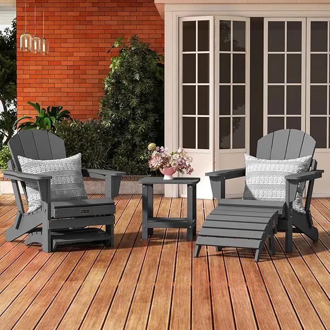 SERWALL Folding Adirondack Ottoman for Adirondack Chair, No-Assembly Weather Resistance Outdoor Footstool, High Impact Polystyrene Folding Adirondack Footrest, Gray by GreenHaven Gardens