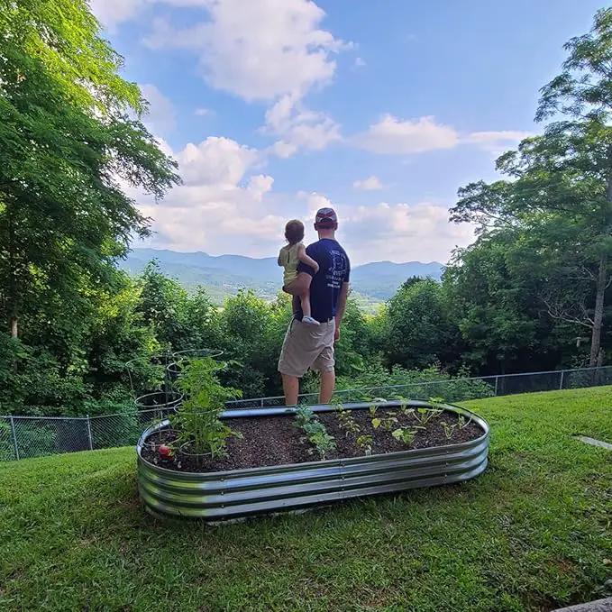 Raised Garden Bed Galvanized Planter Box Outdoor, 5ft Oval Large Rot-Resistant Metal Garden Bed Planter for Vegetables Flower Herb (Silver) by GreenHaven Gardens