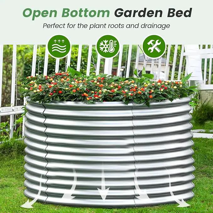 Land Guard 3×3×3ft Galvanized Raised Garden Bed Kit, Round Galvanized Planter Raised Garden Boxes Outdoor, Large Metal Raised Garden Beds for Vegetables, Silver by GreenHaven Gardens