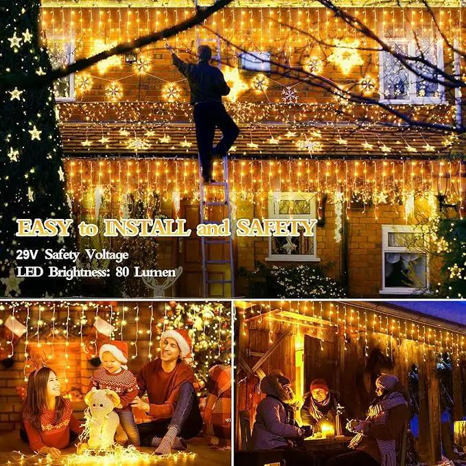 480 LED 49FT Christmas Lights Plug in 8 Modes with Timer Dimmable Christmas Decorations Outdoor Waterproof Indoor Curtain String Lights for Roof Garden Holiday Wedding Party Decor Warm White by GreenHaven Gardens