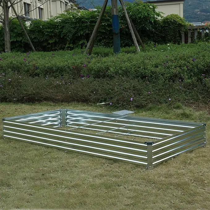 8x4x1ft(2 Pack) Galvanized Raised Garden Bed,Outdoor Planter Box Metal Patio Kit Planting Bed for Vegetables Flowers and Succulents,Silver by GreenHaven Gardens