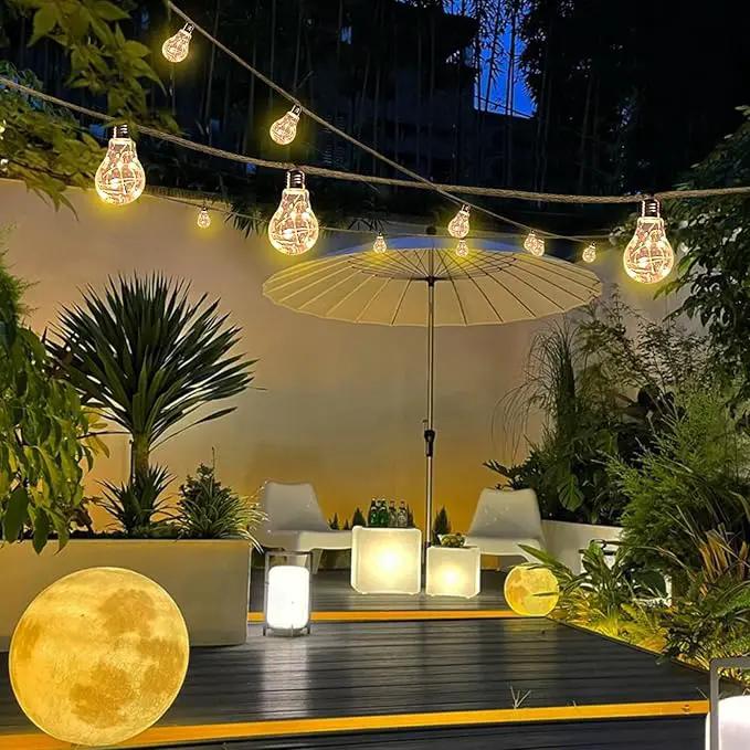 30FT Solar String Lights Outdoor Waterproof with Remote, 20 Edison Shatterproof Bulbs String Lights for Outside, Hemp Rope Solar Powered Lights with 8 Modes for Fence Tree Cafe Bistro Party by GreenHaven Gardens