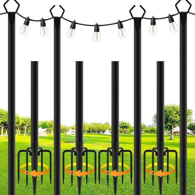 4 Pack String Light Poles,10 Ft Metal Poles with Fork for Outdoor String Lights,Outdoor Light Poles with Fork,Poles/Post/Stand for Outside,Patio,Deck,Backyard,Garden Wedding,Party by GreenHaven Gardens