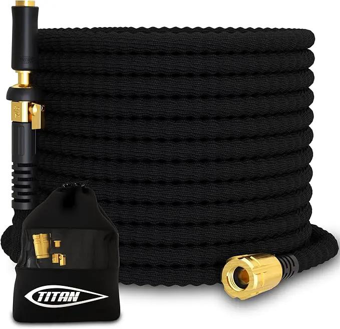 TITAN Flexible Garden Hose 25FT – Ultra Lightweight, Heavy Duty Water Hose with Brass Fittings & Jet Nozzle – Kink-Free, Non-Expanding, Durable Fabric Hose for Yard, Lawn, Car Wash, Outdoor Use by GreenHaven Gardens